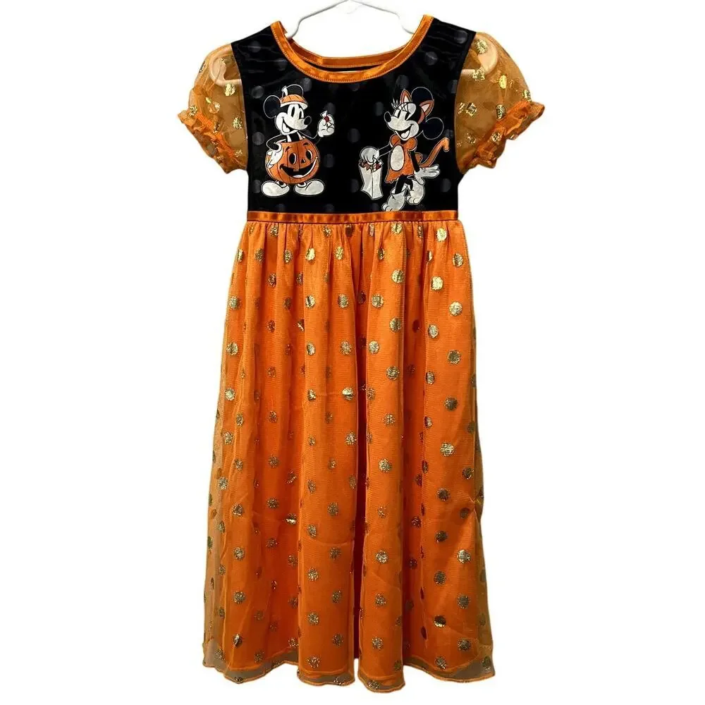 Disney Mickey & Minnie Orange Gold Polka Dot Nightgown Size 4T NWOT - Picture 1 of 6